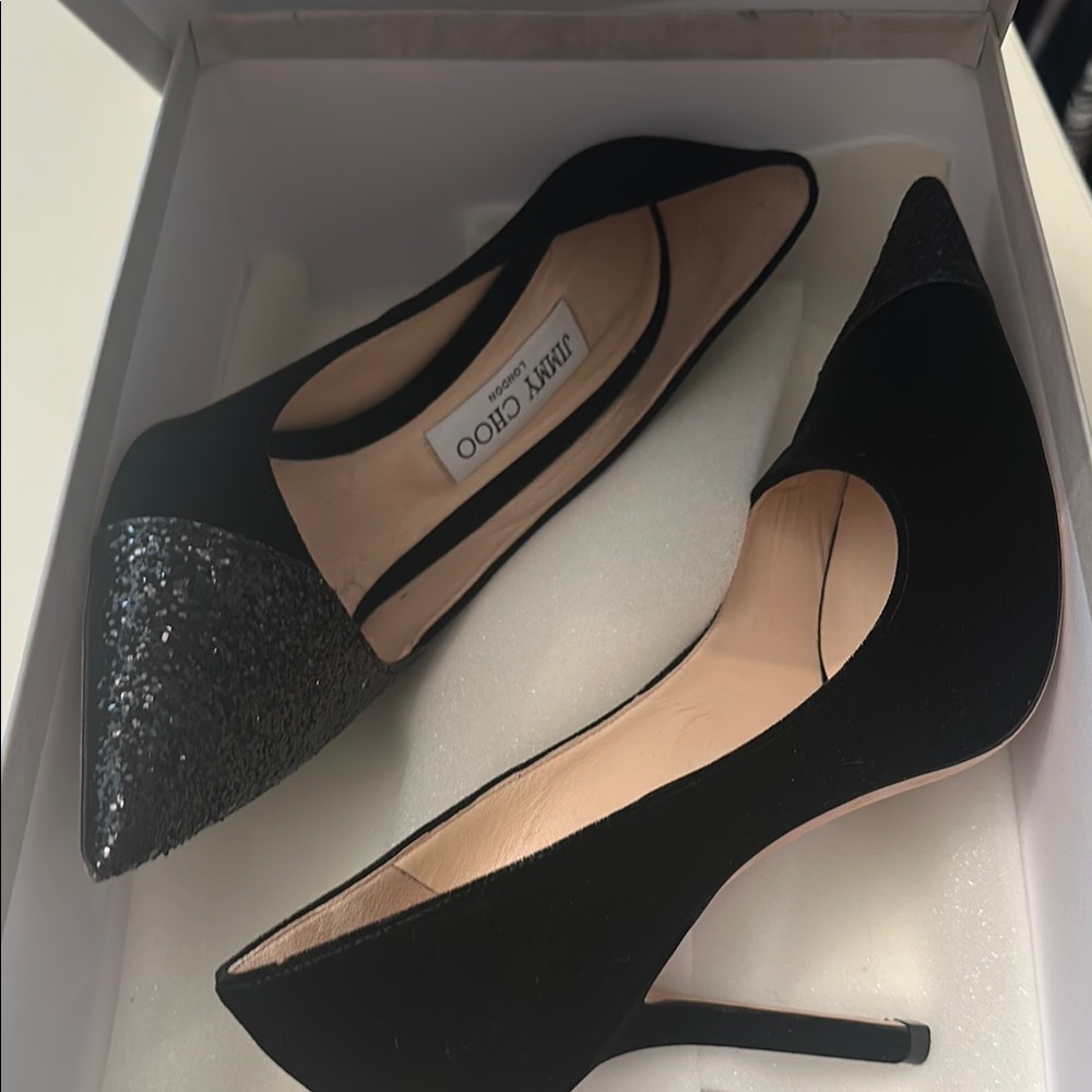 Jimmy Choo Black Glitter Heels